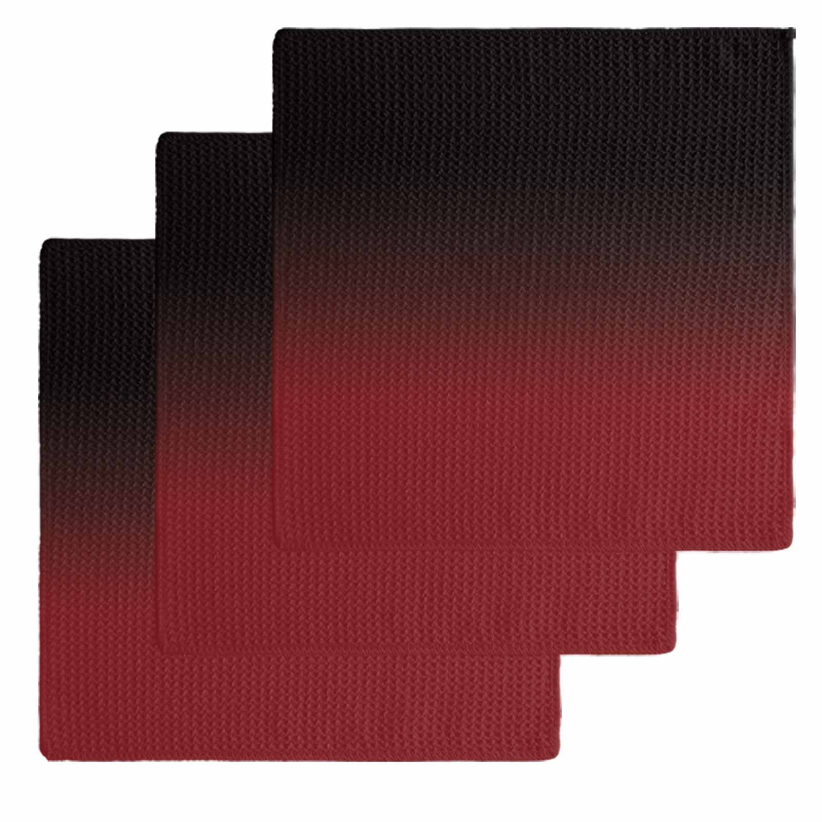 Black Red Ombre Dish Towels Set, Waffle Weave Kitchen Towels 3 Pieces, Modern Abstract Art Gradient Microfiber Hair Face Bath Tea Towel Absorbent Quick Drying Cleaning Dish Cloths 12"x12"