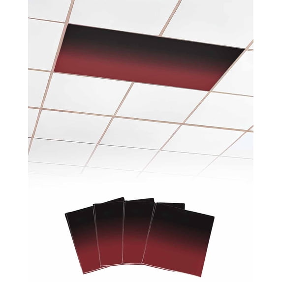 Black Red Ombre Fluorescent Light Covers for Ceiling Lights 4x2 feet,4 Pack Magnetic Light Filters for Classroom,Modern Abstract Art Gradient Fluorescent Light Shade Panel for Office School Drop