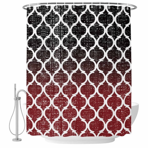 Black and Red Ombre Gradient Fabric Shower Curtain Morocco Pattern Washable Shower Curtains for Bathroom, Waterproof Bath Curtain with Hooks Home Decor 36x72in