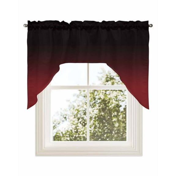 Black Red Ombre Kitchen Swag Valance for Window, Rod Pocket Short Kitchen Curtains&nbsp;36 Inch Length, Modern Abstract Art Gradient Swag Topper Small Window Treatment for Cafe Bathroom Bedroom