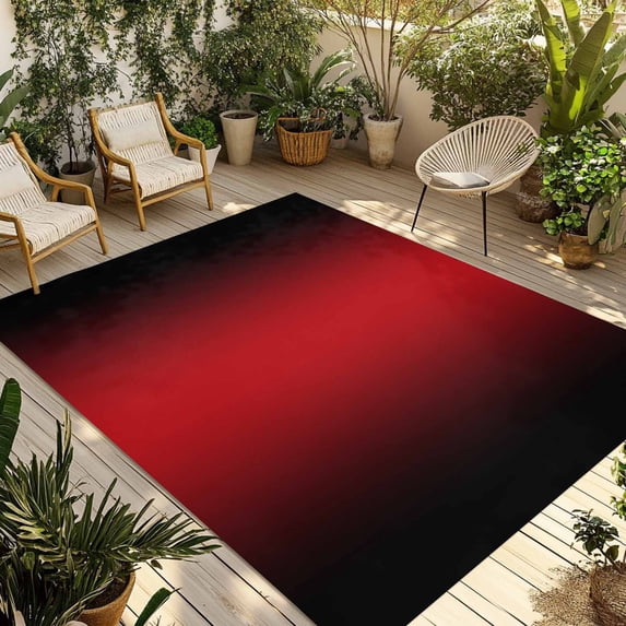 Black Red Ombre Outdoor Rug for Patio/Deck/Porch, Non-Slip Large Area Rug 4 x 6 Ft, Modern Art Abstract Aesthetics Indoor Outdoor Rugs Washable Area Rugs, Reversible Camping Rug Carpet Runner