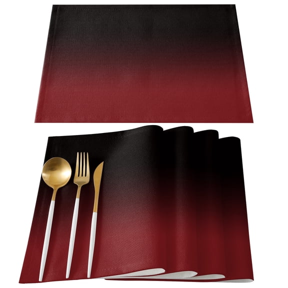 Black Red Ombre Placemats Set of 6, Modern Abstract Art Gradient Placemats for Dining Table, Place Mats for Kitchen Tabletop, Waterproof Wipeable Dining Table Mats Set