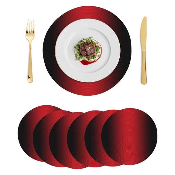Black Red Ombre Round 13 Inch Placemats Set of 6, Modern Art Abstract Aesthetics HeatResistant Non Slip Place Mats for Dining Table, Wipeable Braided Kitchen Table Mats for Housewarming