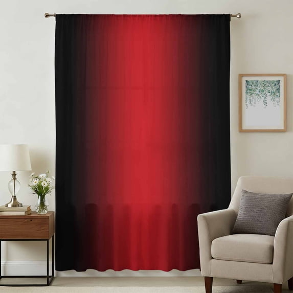 Black Red Ombre Sheer Curtains 54 Inches Long, Modern Art Abstract Aesthetics Light Filering Curtains, Breathable Simi Curtain Privacy Drapes for Kitchen Bathroom Nursery Small Window Treatment