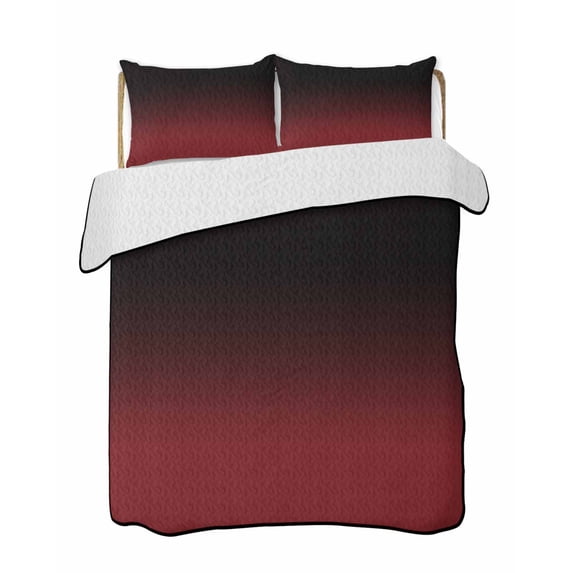 Black Red Ombre Summer Quilt Set Twin Size, Soft Microfiber Quilted Bedding Set with 2 Pillow Shams, Modern Abstract Art Gradient Lightweight All Season Bedspread Coverlet for Bedroom 68"x86"