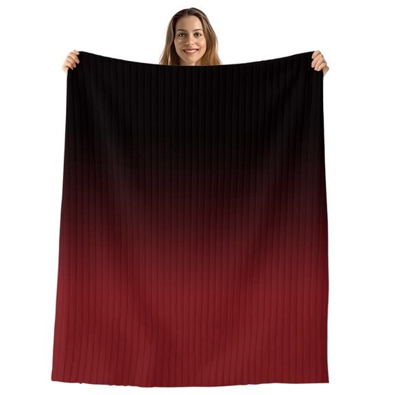 Black Red Ombre Throw Blanket, Flannel Fleece Blanket with Striped Design for Couch, Modern Abstract Art Gradient Soft Breathable All Season Plush Blankets for Sofa Office Chair 30"x40"