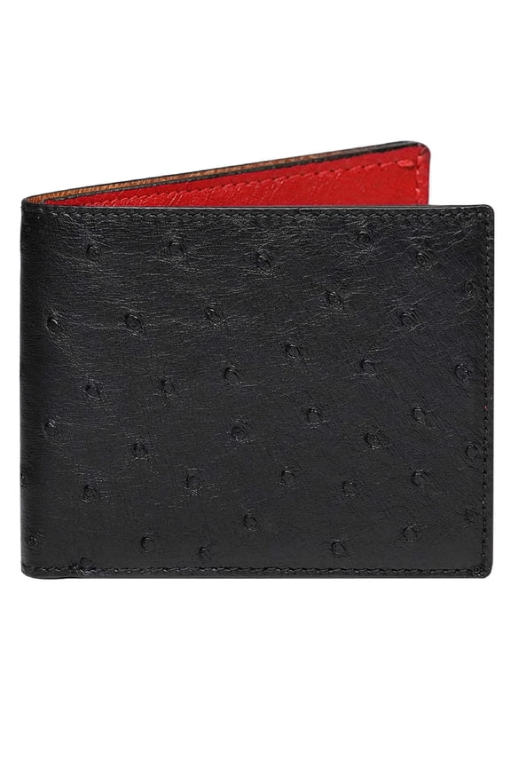Black Red Ostrich Leather Bifold Wallet Double Side RFID Blocking Front Pocket Slim Wallet Durable Luxury Gift For Men Handmade Vietnamese VINAMOS-17