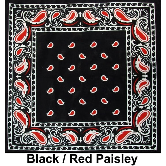 Black Red Paisley Design Print Cotton Bandana (22 inches x 22 inches)