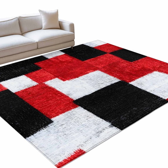 Black Red Patchwork Area Rugs 5x7ft Modern Abstract Red Black White ...