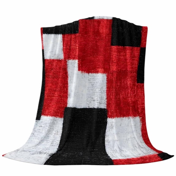 Black Red Patchwork Fleece Throw Blanket Modern Abstract Red Black White Patchwork Ultra Soft Fuzzy Cozy Flannel Throw Blanket for Couch Sofa Bed Car Travel, Ideal Gifts 40x50 Inches
