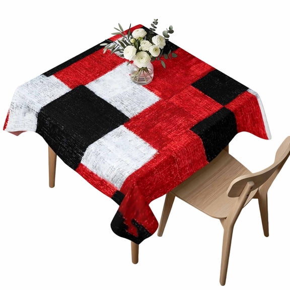 Black Red Patchwork Square Tablecloth Modern Abstract Red Black White Patchwork Waterproof Wrinkle Free Soft Table Cloth Spill-Proof Washable Table Cover for Dining Party Picnic 54 x 54 Inch
