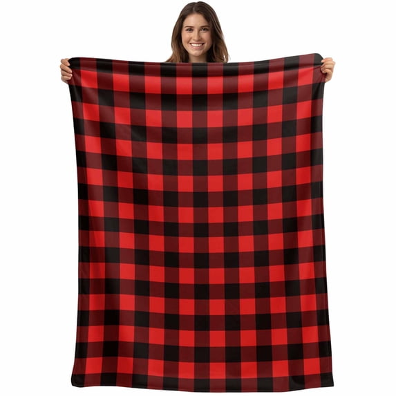 Black Red Plaid Blanket Soft Cozy Warm Throw Blanket for Couch, Plush Fuzzy Flannel Fleece Blankets for Sofa, Vintage Rustic Buffalo Checked Gingham Bed Blankets Lightweight Gifts for Women, 50"x60"