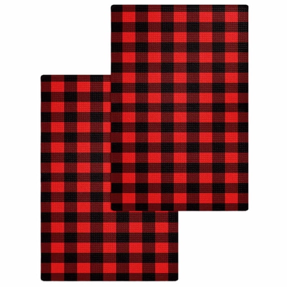 Black Red Plaid Hand Towels Set,Waffle Weave Kitchen Towels 2 Pieces,Microfiber Hair Face Bath Tea Towel Absorbent Quick Drying Cleaning Dish Cloths,Vintage Rustic Buffalo Checked Gingham 15.7"x23.6"