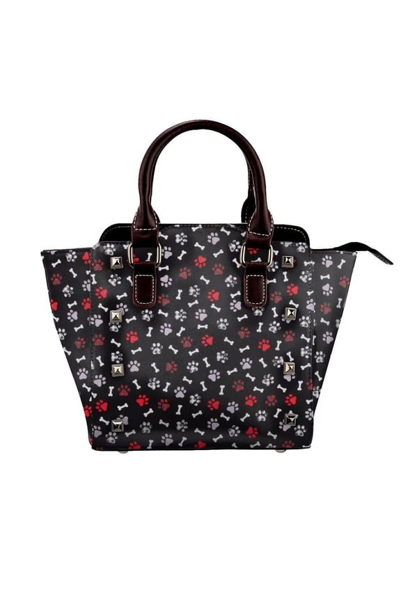 Black & Red Plaid Paw Prints Rivet Fashion One-Shoulder Women's Handbag Tote Bag