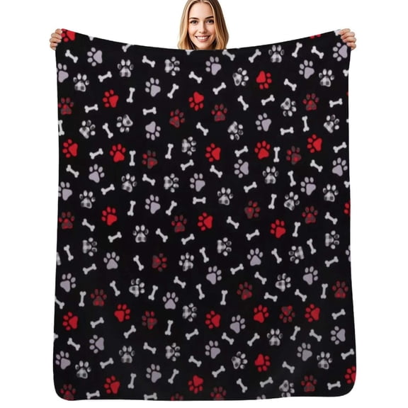 Black & Red Plaid Paw Prints Soft Blanket Travel Bedding Throws Flannel Bedspread Sofa Bed Cover