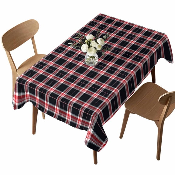 Black Red Plaid Table Cloth, Waterproof Tablecloth for Rectangle Tables, Farmhouse Buffalo Checkered Gingham Washable Fabric Table Cover for Restaurant Kitchen Dining Tables 52"x70"