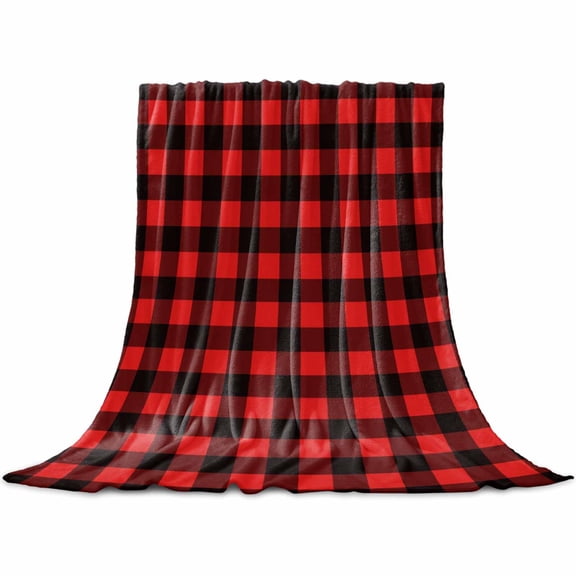 Black Red Plaid Throw Blanket for Couch, Soft Lightweight Flannel Fleece Blanket, Vintage Rustic Buffalo Checked Gingham Microfiber Plush All Season Decorative Blankets Gifts for Sofa Bed 50"x80"