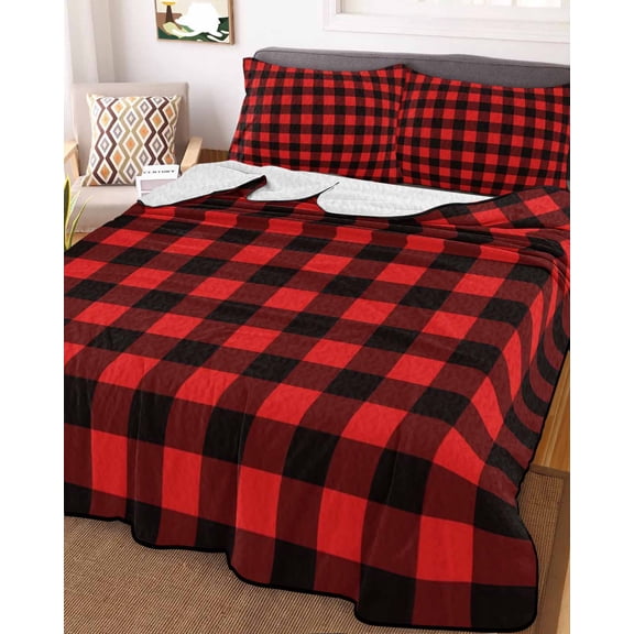 Black Red Plaid Twin Size Down Alternative Comforter, Lightweight Comforter Quilt Bedding Set with Pillow Shams Vintage Rustic Buffalo Checked Gingham All Seasons Bed Comforter Duvet Insert 68"x86"