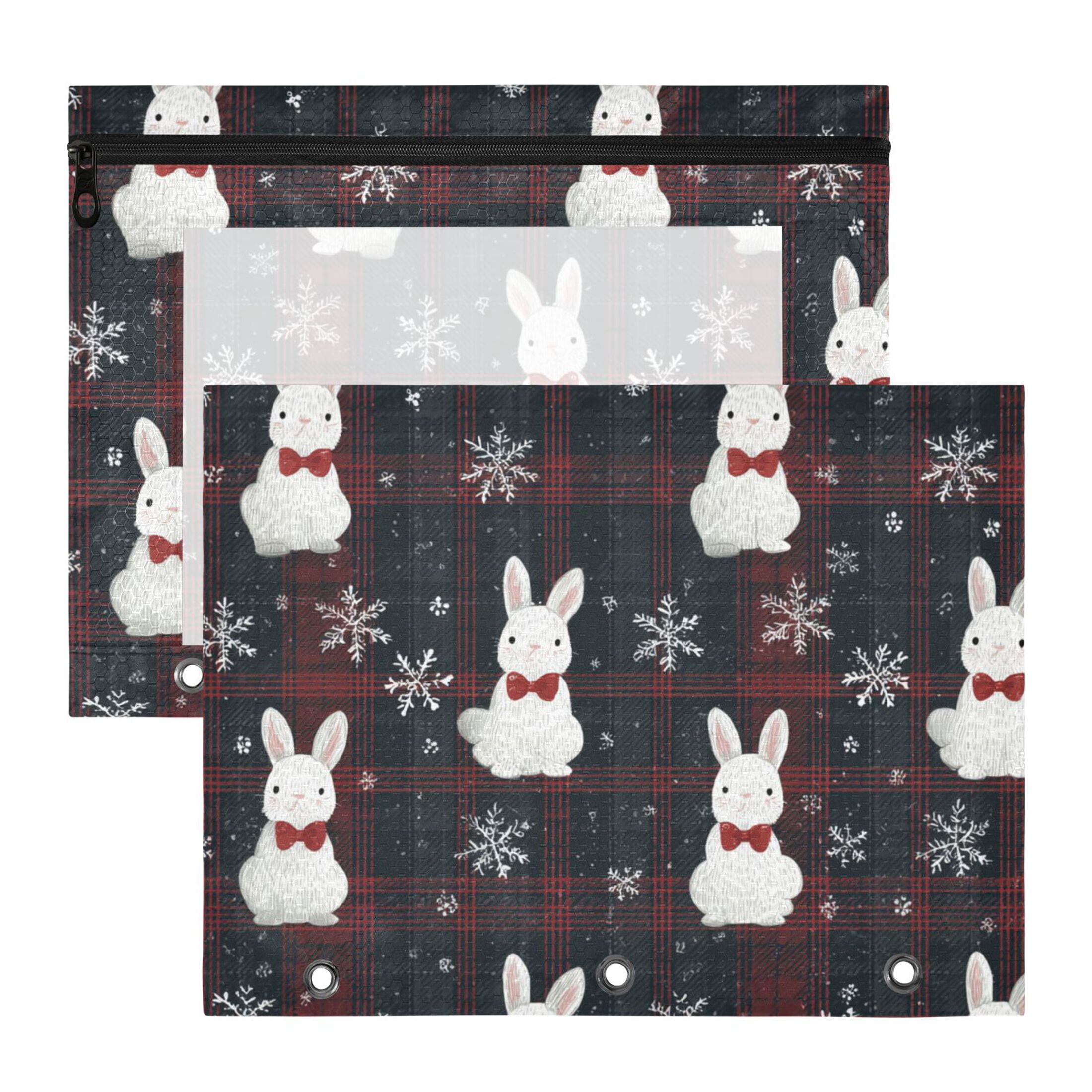Black Red Plaids White Rabbits Christmas 3-Ring Binder Pocket with ...