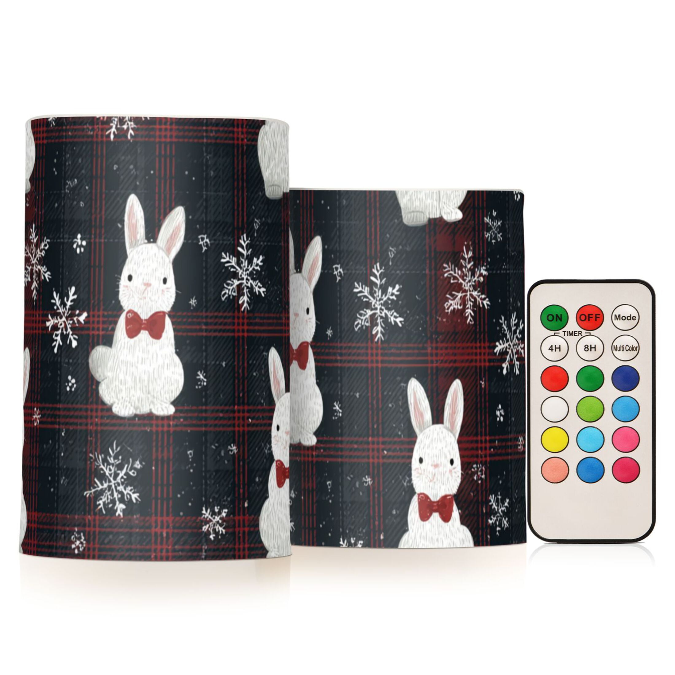 Black Red Plaids White Rabbits Christmas Flickering Flameless Candles ...