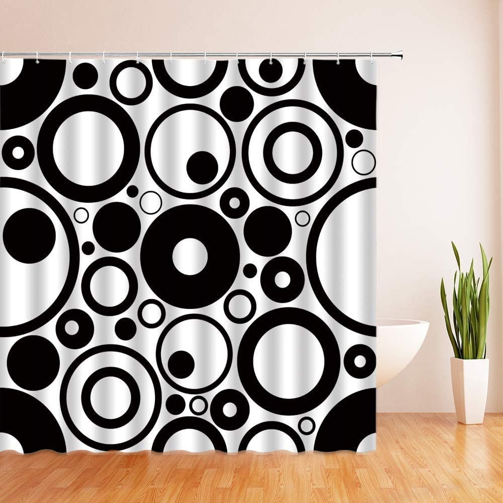 Black Red Polka Dot Shower Curtain Abstract Geometric Vintage Spot