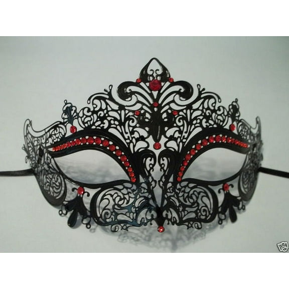 Black Red Rhinestone Venetian Mask Masquerade Ball Prom Metal Filigree