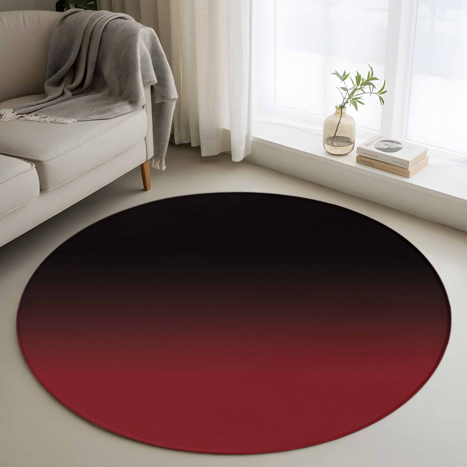 Black Red Round Rugs for Living Room 3ft Gradient Non Slip Circle Rug ...