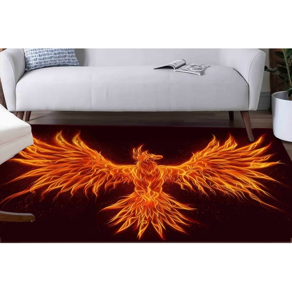 Black and Red Rug, Rugs, Bath Rugs, Phoenix Rug, Character Rug, Orange Rugs, Character Rugs, Bathroom Rug, Nursery Rug, Printed Rug, 3.3'x9.2' - 100x280 cm