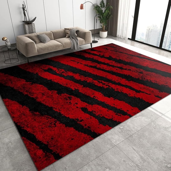 Black and Red Scratch Rugs, Weird Style Area Carpet, Doormat Soft to The Touch Non-Slip and Non-Fading Suitable for Living Room Bedroom Cafe and Restaurant,5'x8'