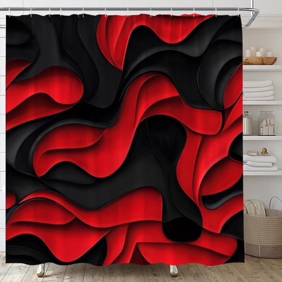 Black Red Shower Curtain Modern Abstract Geometric 3D Gradient Design Futuristic Aesthetic Fashion Bathroom Curtains Decor Fabric Set Include Hooks-36"W x 72"L (Pack of 1)