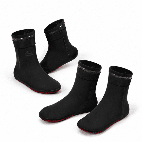 Black/Red Small Neoprene Heat-Tech Thermal Wetsuit Booties for Swimming and Diving