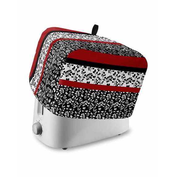 Black Red Small Toaster Cover 2 Slice, Kitchen Appliance Covers, Garden Floral Stripe Aesthetic Flower Boho Toaster Oven Cover with Loop, Bread Machine Cover Polyester Dust Cover Protection