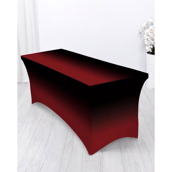 Black Red Spandex Tablecloth 6ft Gradient Elastic Fitted Cloth for Rectangle Table Washable Wrinkle Proof Stretch Table Cover for Wedding Party Birthday Banquet