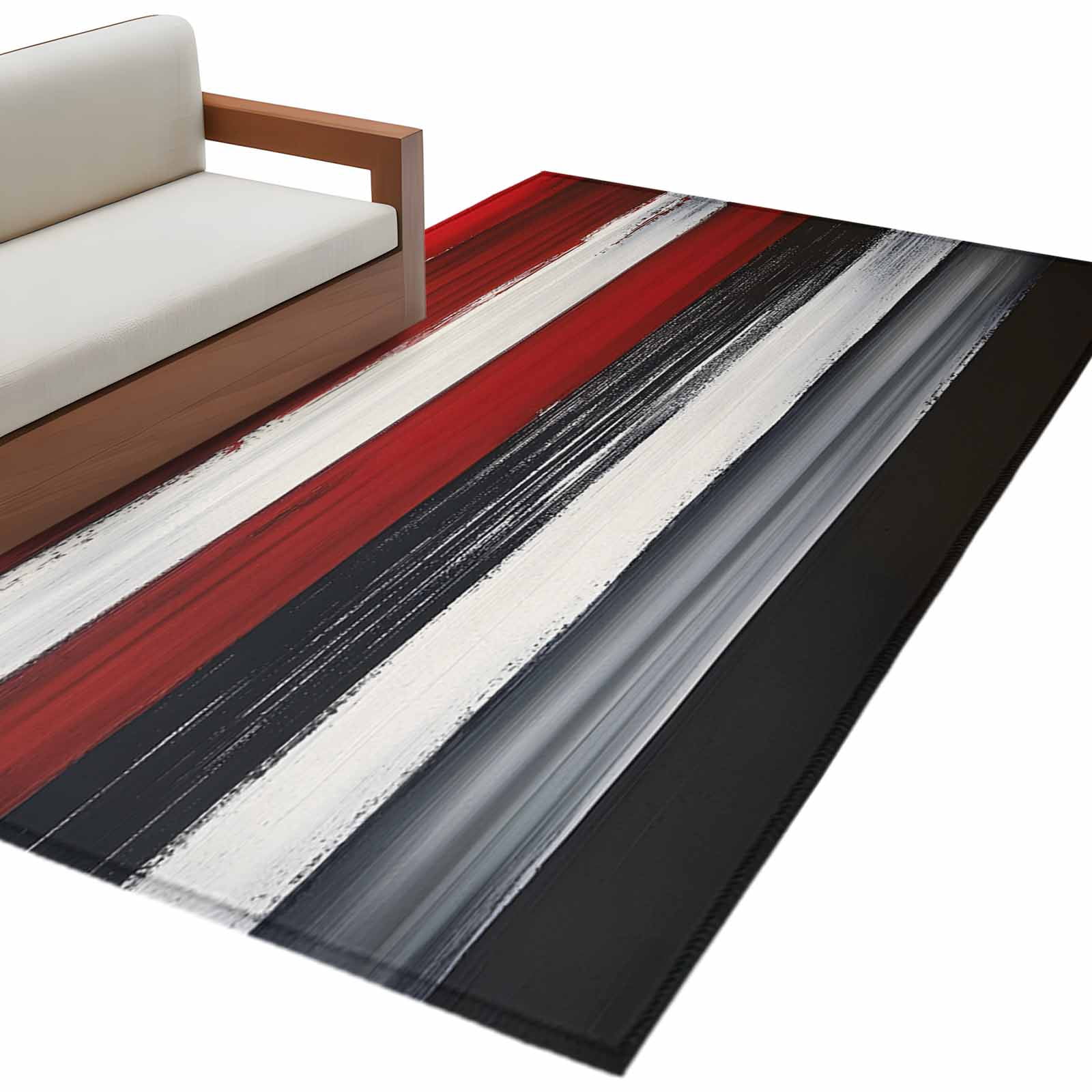Black And Red Strip Area Rug 3x5ft Classic Modern Art Non-Slip Washable ...