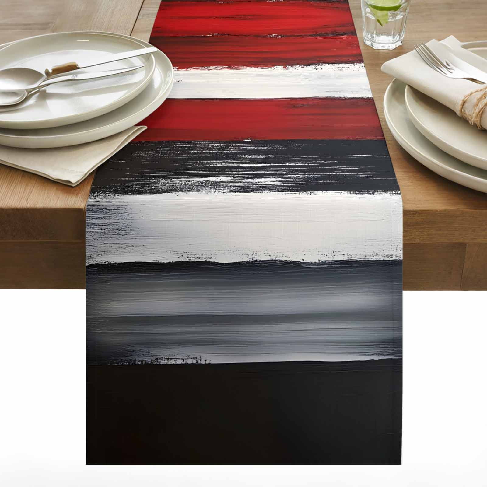 Black And Red Strip Table Runner 13x90 inch Classic Modern Art Cotton Linen Dining Table Runner Ideal for Dresser Kitchen Coffee Tables - Machine Washable