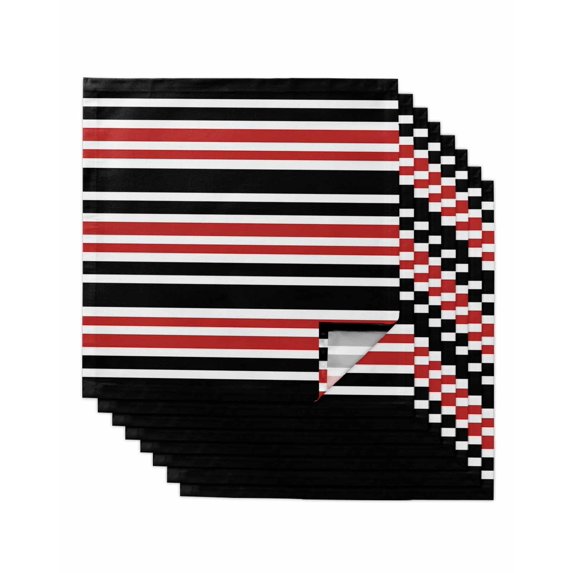 Black Red Striped Cloth Napkins Set of 8 Reusable Dinner Napkins, Horizontal Lines Simple Minimalist Cocktail Napkin Washable Table Napkins for Wedding/Holiday Party/Baby Shower 20"x20"
