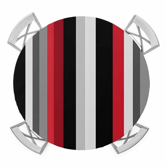 Black Red Stripes Elastic Fitted Round Table Cover Striped Waterproof Outdoor Tablecloth for Holiday Party, Picnic, Patio & Dining Fits Tables Up to 45"-54"