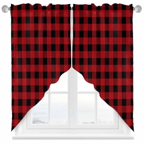 Black Red Swag Valances for Windows 2 Pack Buffalo Plaid Checked Swag Kitchen Curtains 36 Inches Long Rod Pocket Short Window Treatment for Kitchen Bathroom 28"x36"
