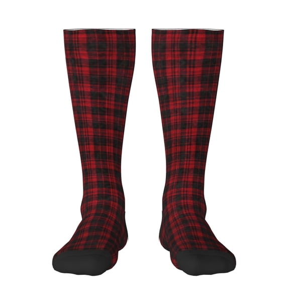 Black Red Tartan Pattern Knee High Socks for Women Long Leg Warmers Socks