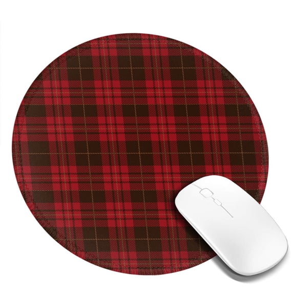 Black Red Tartan Round MousePad with Stitched Edge Non-Slip Rubber Base Mouse Mat for Office & Home (7.9 x 7.9)