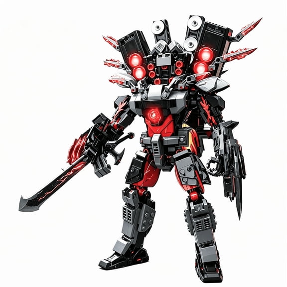 Black Red Titan Mecha Building Blocks Set, 569 Pcs Heavy Robot Model Kit, Collectible Sci-Fi Action Figure with Dual Blade Axe for Teen Adult