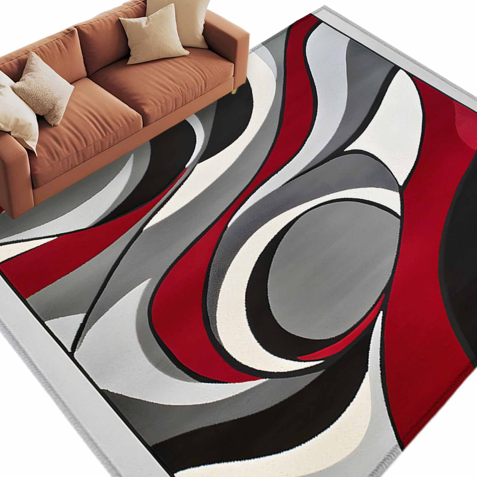 Black Red Twist Art Area Rug 6x9ft Classic Match Non-Slip Washable ...