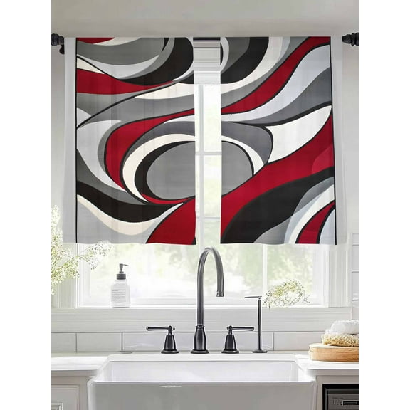 Black Red Twist Art Sheer Curtains 45 Inches Long 2 Panels Classic Match Light Filtering Semi Sheer Window Curtains Drapes for Bedroom Living Room 52"x45"
