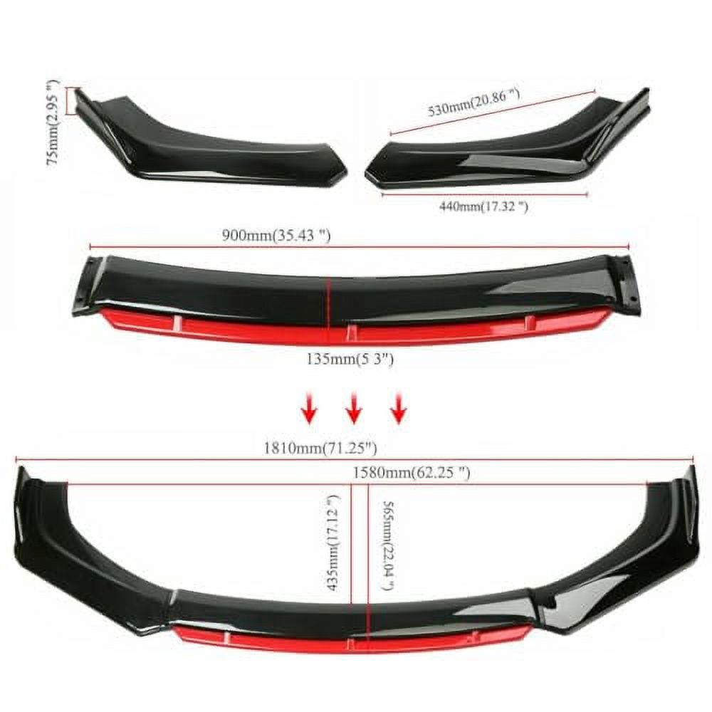 Black & Red Universal 63"70" Front Bumper Lip Splitter Chin Spoiler