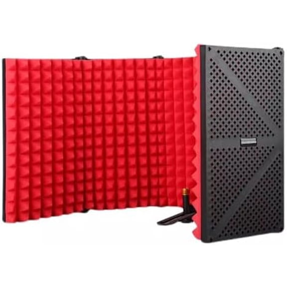 Black & Red Vocal Recording Booth, Portable Desktop Soundproof Cover Shield, Microphone Isolation Booth Box, Sound Absorbing Recording Equipment$$Music