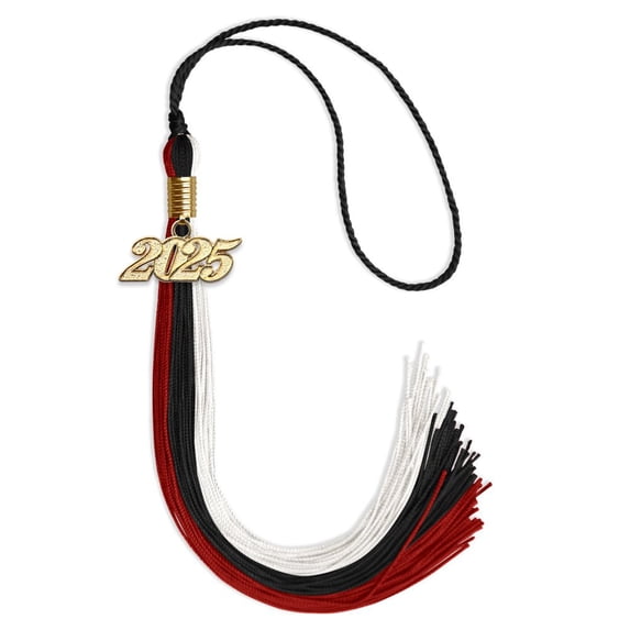Black/Red/White Graduation Tassel with Gold Date Drop