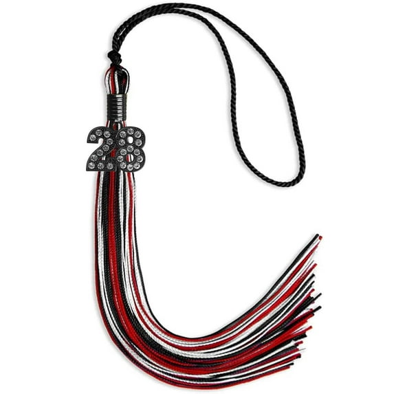 Endea Graduation Black/Red/White Mixed Color Graduation Tassel with Black Date Drop