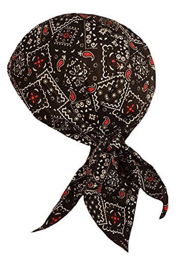 Black Red White Paisley Doo Rag Durag Cotton Bandana Cap Headwrap