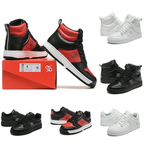 Black & Red & White Unisex Adults Lower Casual Cattle Full Grain Leather Shoes Sizes 5.5-11