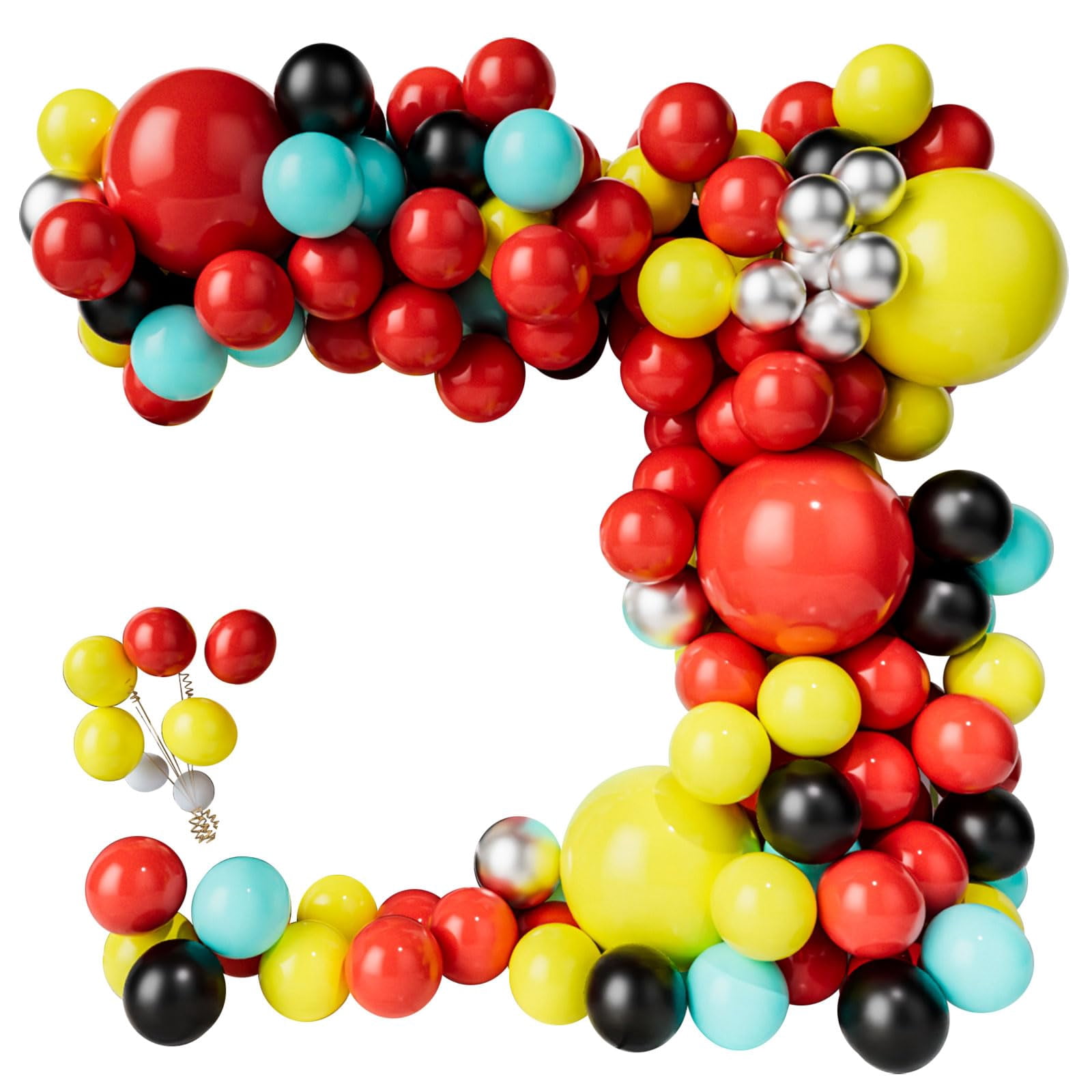 Black Red Yellow Balloon Arch Kit KKS1&nbsp;- Yellow Fruit Green Red Black Blue Balloons and Metallic Silver Balloons for Baby Shower Birthday Wedding Party Decoration